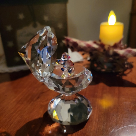 CRYSTAL WORLD ♡ Sweet Vintage Heavy Crystal Bird Bath Two Birds 'n Crystal Ball - Picture 9 of 17